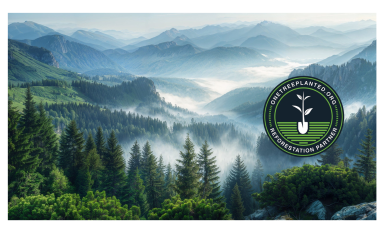 Image d'une forêt avec le logo One Tree Planted